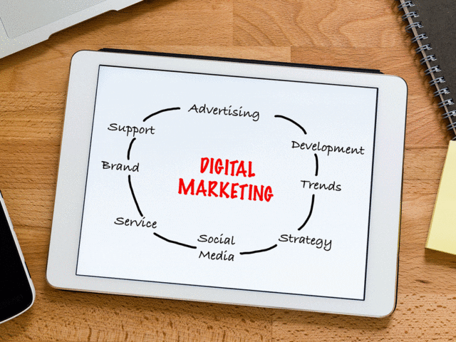 digital marketing presence chart on tablet